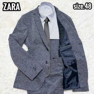 極美品 ZARA スーツ セットアップ ツイード調 グレー 48 L位 背抜き-