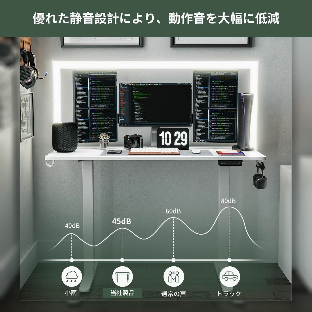【色: ブラウン】FEZIBO電動昇降式デスク スタンディングデスク 人間工学