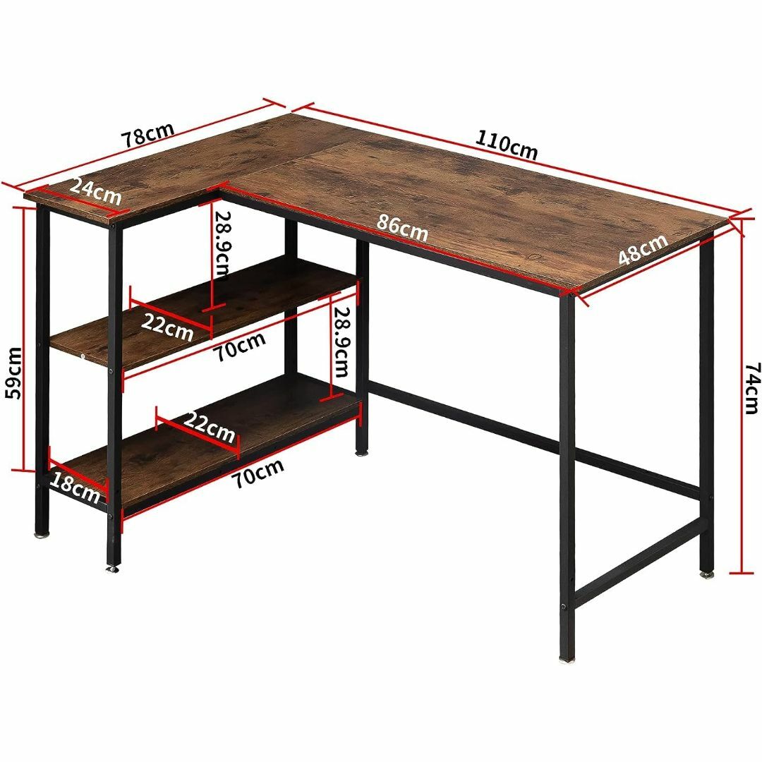 【色: ビンテージ】LOVNE デスク l字デスク 机 ゲーミングデスク 幅11