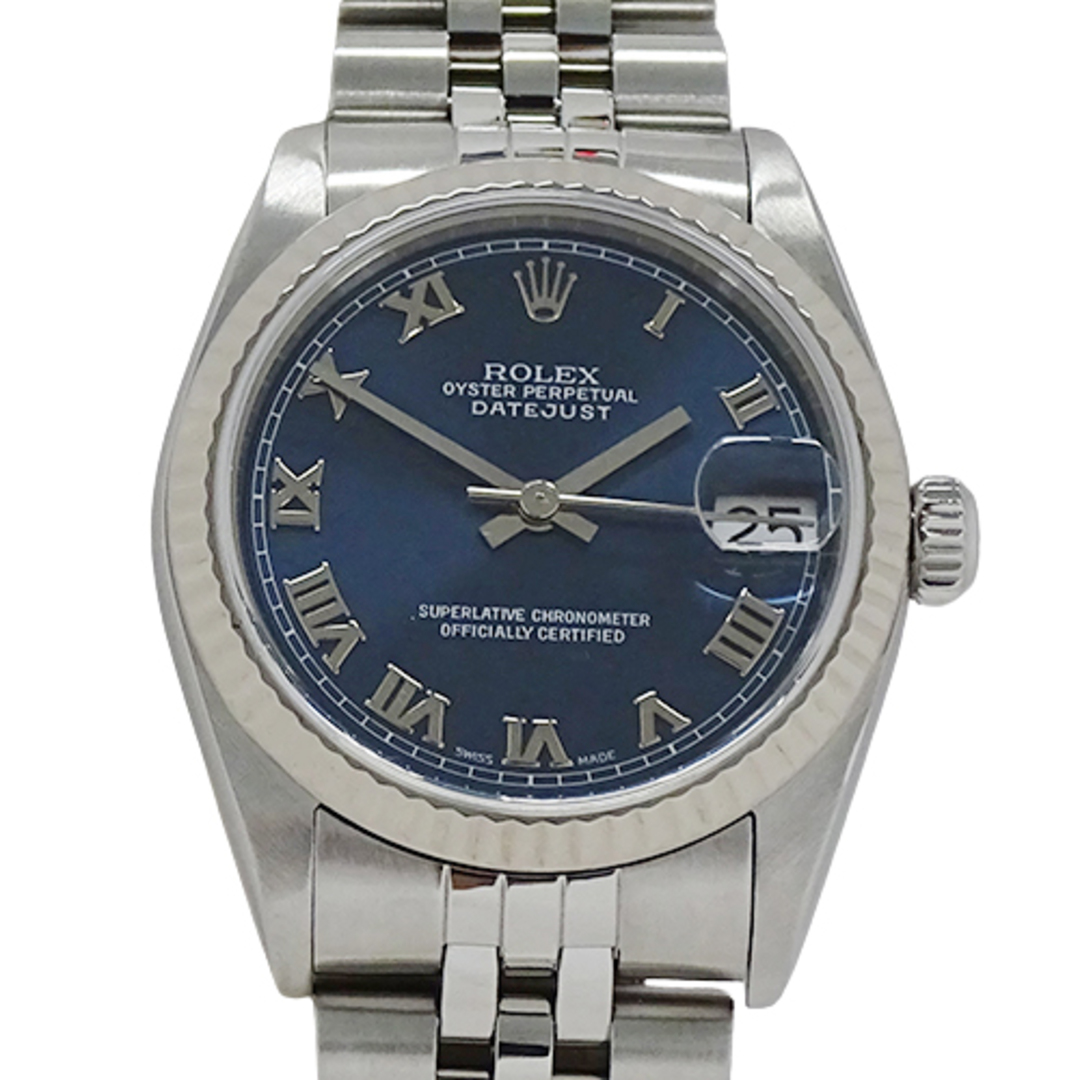 ロレックス ROLEX デイトジャスト 68274 U番 時計 ボーイズ ブランド 自動巻き AT ステンレス SS ホワイトゴールド WG シルバー ブルー ローマン 磨き済み