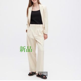 ユニクロ(UNIQLO)の【新品】UNIQLOタックワイドパンツツータック・丈標準69~71cm Mサイズ(ワークパンツ/カーゴパンツ)