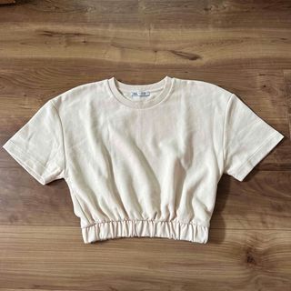 ザラ(ZARA)のZARA ベージュ 半袖 スウェット ショート丈(Tシャツ(半袖/袖なし))