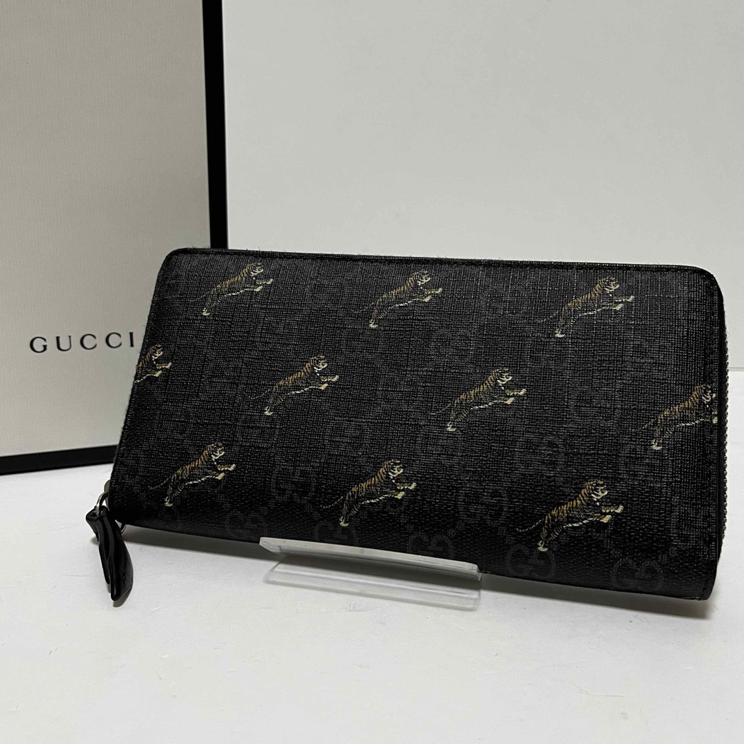 Gucci - 箱付✨美品✨グッチ 長財布 タイガー GGスプリーム ラウンド