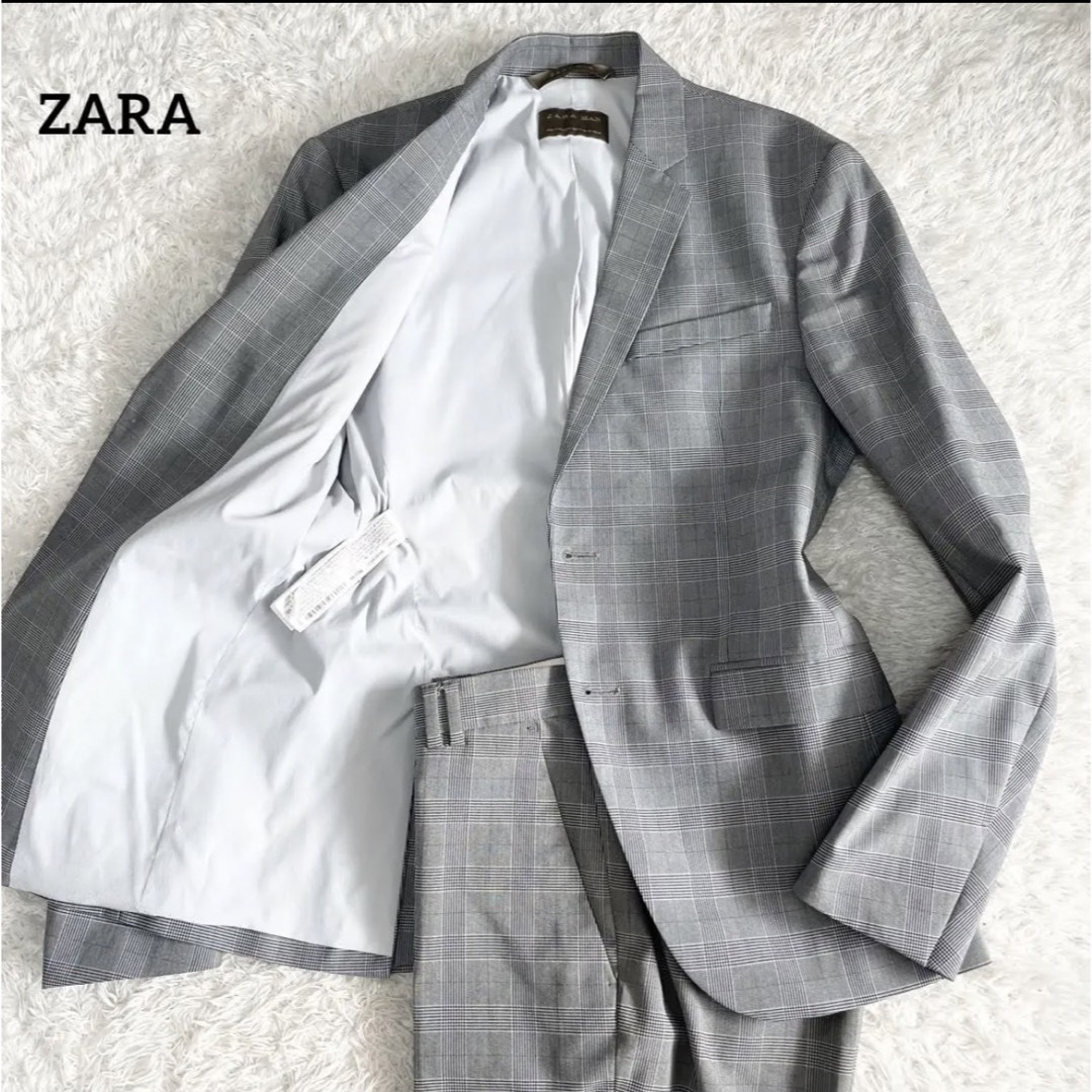 ZARA ザラ グレンチェック セットアップスーツ グレー ダブルスーツ-