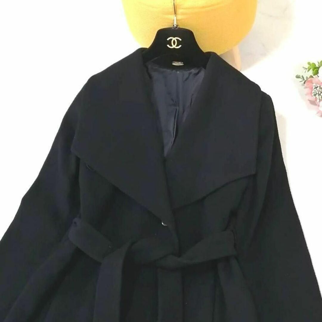 美品✨ロペ ロングコート カシミ ベルト リボン 女優襟 黒 38 高級感 上品-