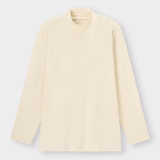 ソフトコットンモックネックT(長袖) GU ナチュラル M送料無料(Tシャツ/カットソー(七分/長袖))