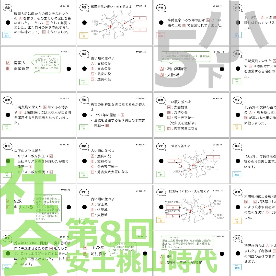 中学受験 暗記カード【5年下 社会・理科6-9回】 予習シリーズ 組み分け対策 7