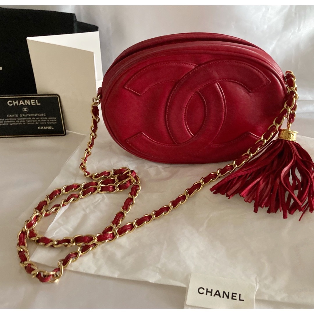 極美品♡CHANEL シャネル　デカココ  ラムスキン フリンジ チェーンバッグ