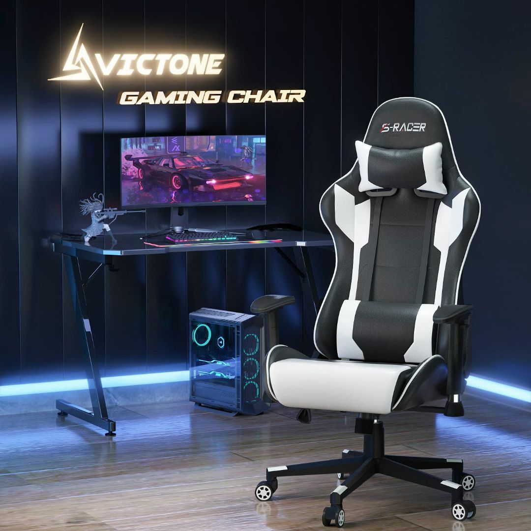 【色: ホワイト】Victone ゲーミングチェア ゲーム用椅子 メーカー一年