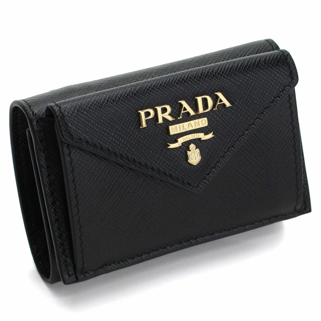 プラダ サフィアーノ 3つ折り財布 ミニ財布 1MH021 ブラック - 財布