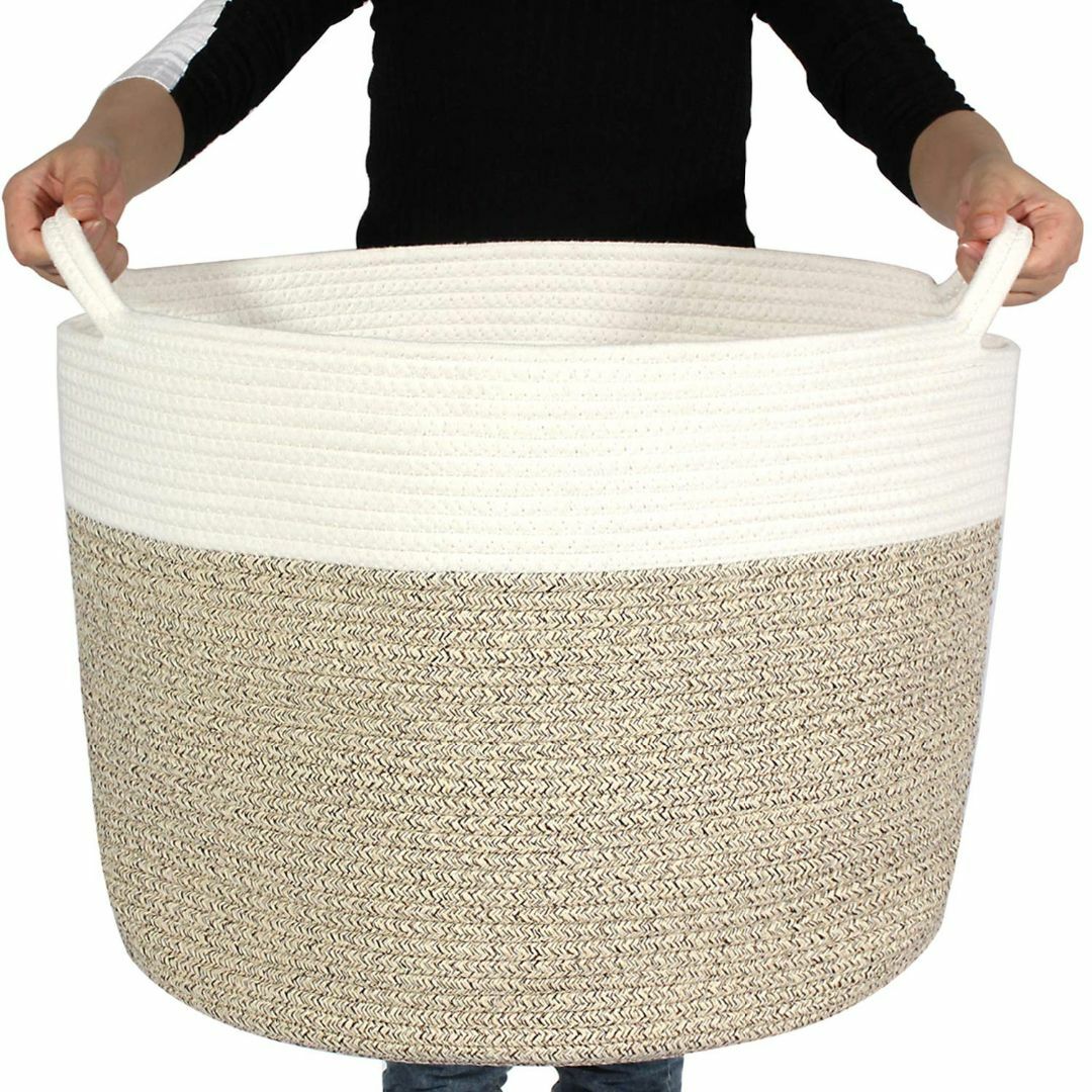 【色: レッド】大きな綿のロープバスケット、ランドリーバスケット織りバスケット毛