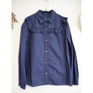 アーペーセー(A.P.C)のA.P.C. アーペーセー グラフチェックフリルシャツ　ブラウス　ネイビー(シャツ/ブラウス(長袖/七分))