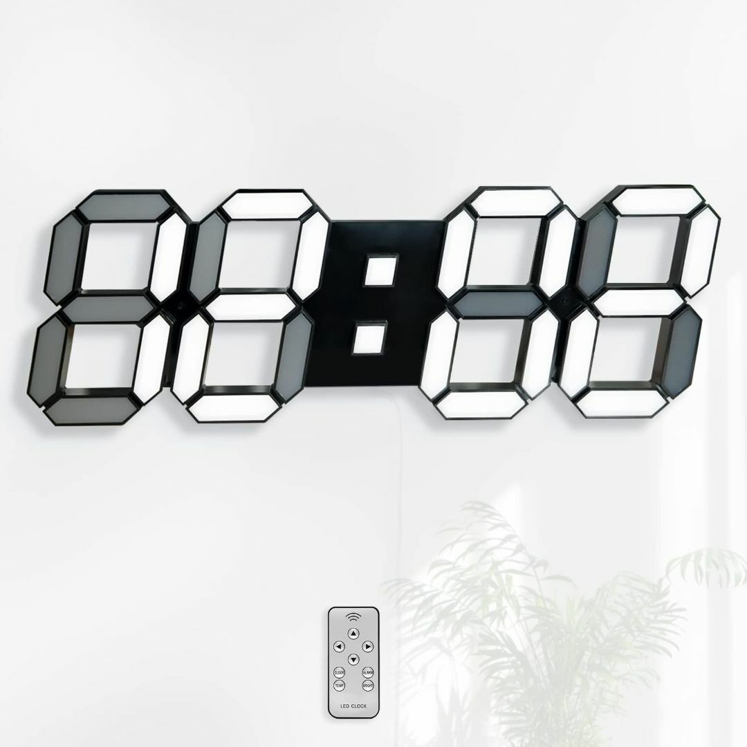 【色: 黒色】KOSUMOSU デジタル時計 LED時計 壁掛け時計 3D 15