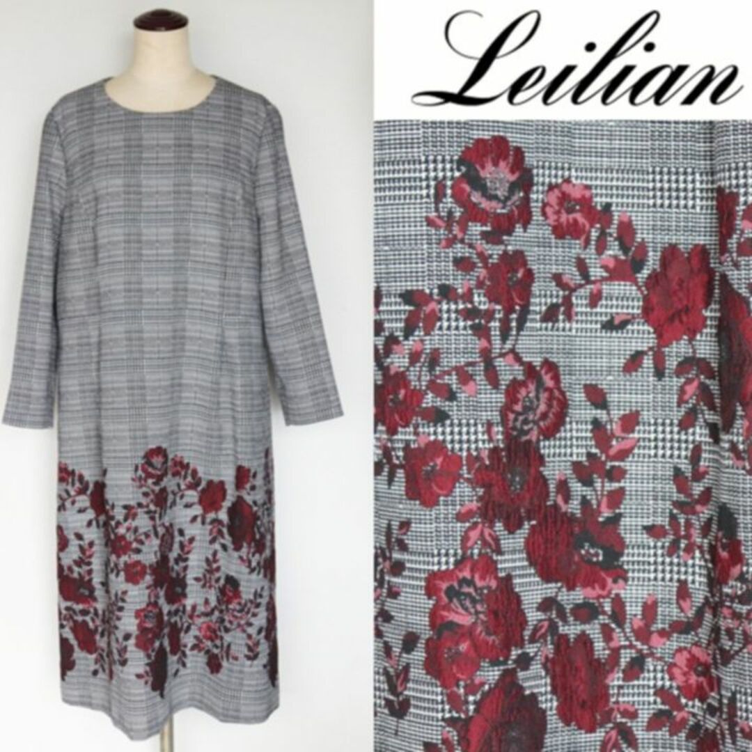 leilian   新品レリアンAライン 豪華フラワー柄 グレンチェック