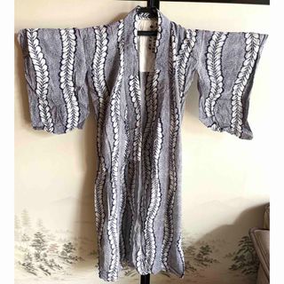 ◆着物 花柄 和装 振袖 単衣 羽織 小紋 青 紺 総柄 昭和レトロ 葉 上品(着物)