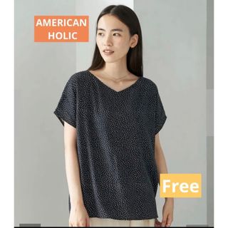 アメリカンホリック(AMERICAN HOLIC)のアメリカンホリック 2WAY Vネックウエストタックブラウス ブラック/ドット(Tシャツ(半袖/袖なし))