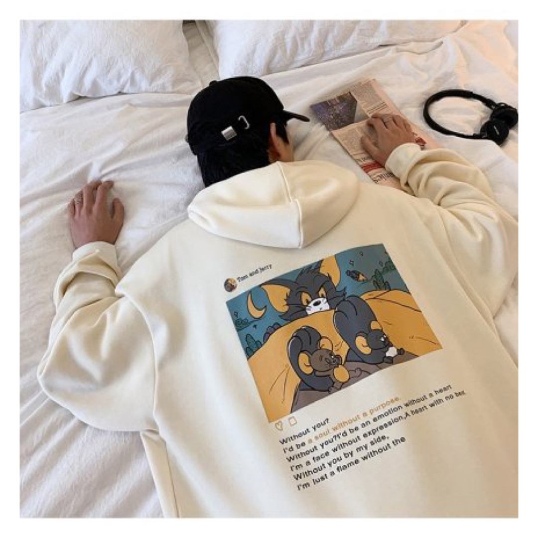 韓国 秋冬 メンズ トムとジェリー Instagram パーカー スウェット 白 | フリマアプリ ラクマ