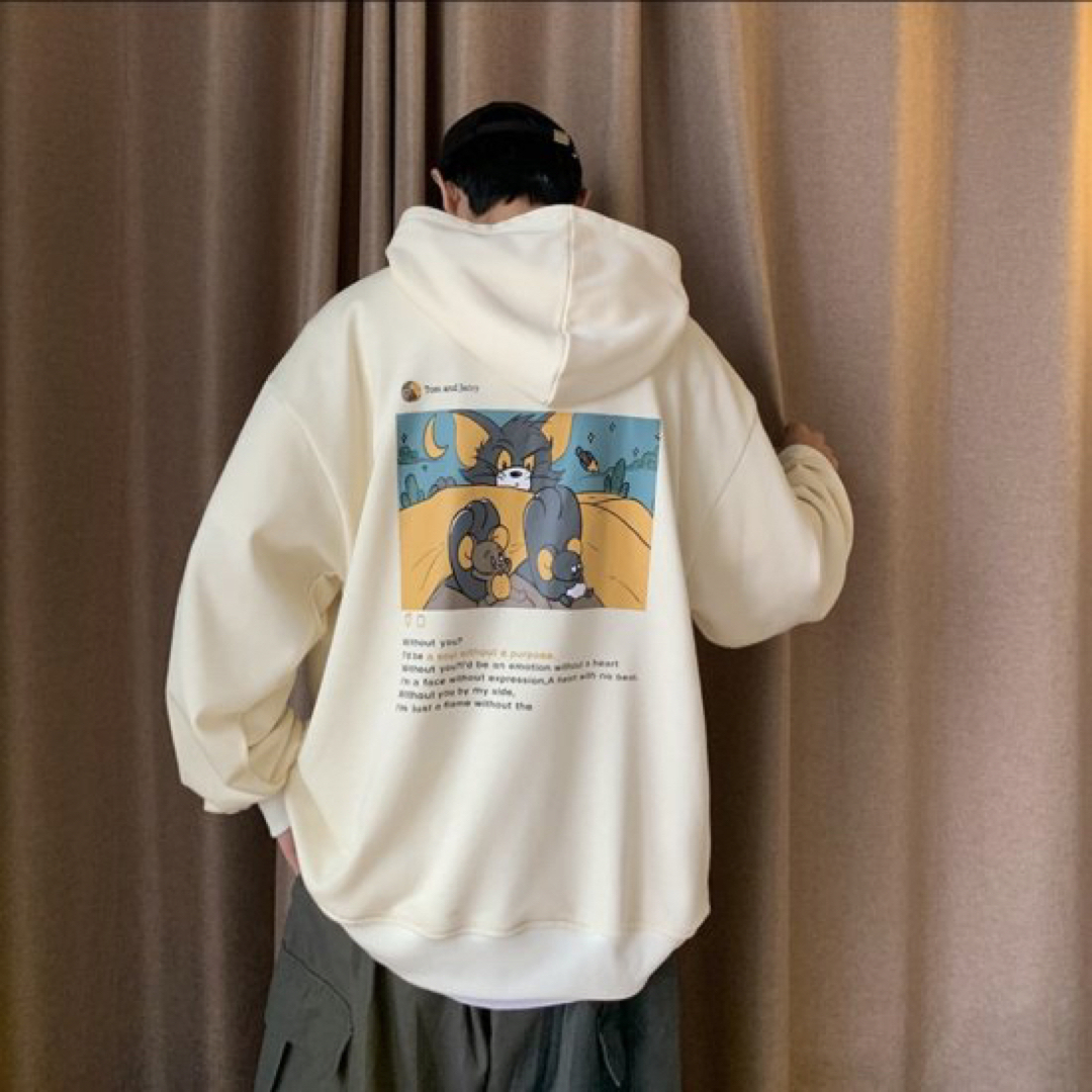 韓国 秋冬 メンズ トムとジェリー Instagram パーカー スウェット 白