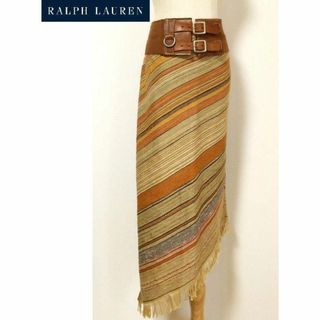 ラルフローレン(Ralph Lauren)のRALPH LAUREN★ロングスカート リネンシルク レザー 希少(ロングスカート)