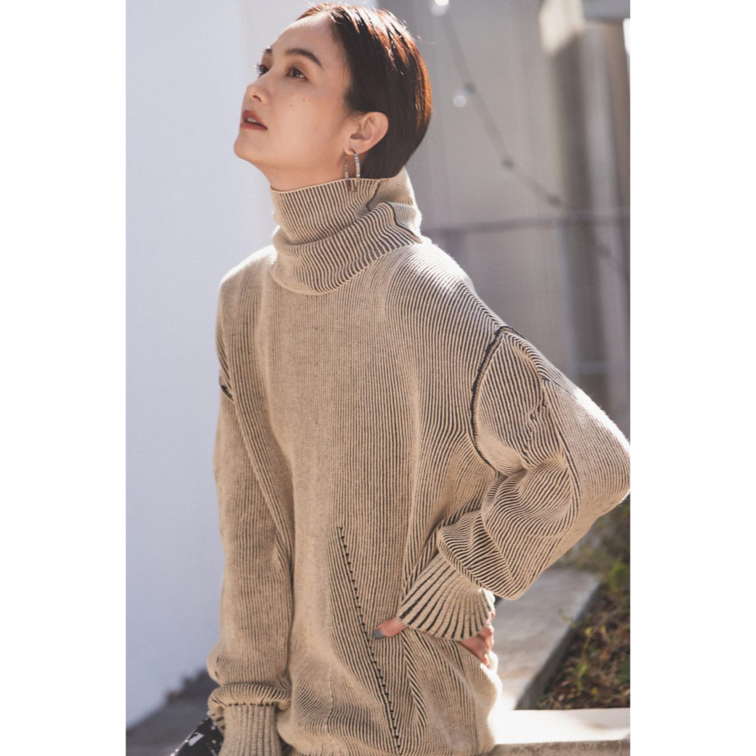 AKIKOAOKI Dual face knit beige×black