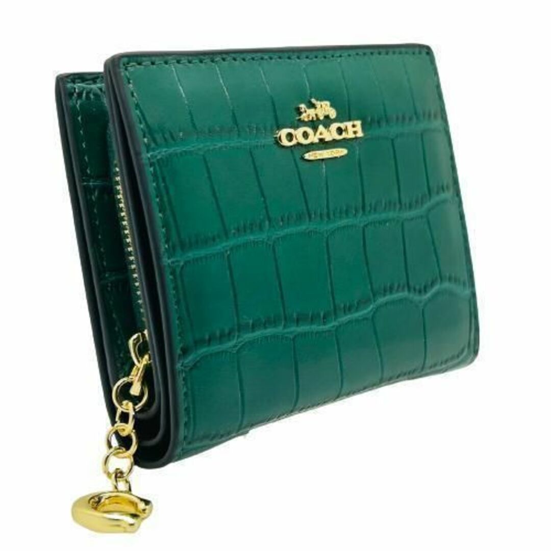 【新品】コーチ COACH 折り財布 クロコ型押し グリーン