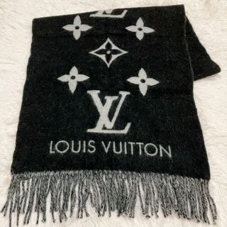 ルイヴィトン(LOUIS VUITTON)の【美品】ヴィトン Vuitton モノグラム カシミヤ マフラー ブラック(マフラー/ショール)