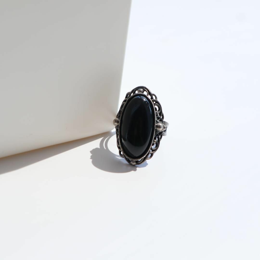 【vintage】ブラック 黒 ストーン デザイン レトロ リング 指輪