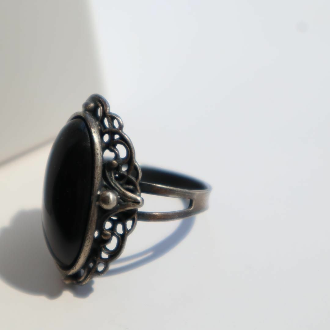 ART VINTAGE(アートヴィンテージ)の【vintage】ブラック 黒 ストーン デザイン レトロ リング 指輪 メンズのアクセサリー(リング(指輪))の商品写真