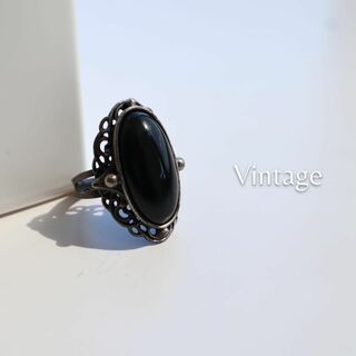 アートヴィンテージ(ART VINTAGE)の【vintage】ブラック 黒 ストーン デザイン レトロ リング 指輪(リング(指輪))
