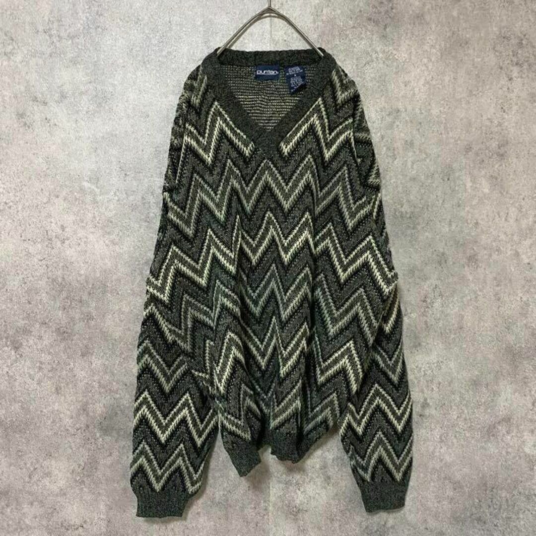 90s vintage 総柄ニット セーター メンズ M 個性派 Y1