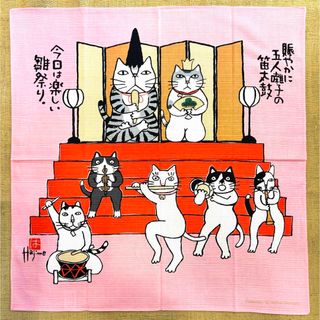 【新品】岡本肇 雛祭り小風呂敷　猫のかばまる 50×50㎝　綿シャンタン　日本製(その他)