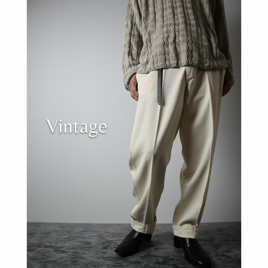 【vintage】ネップ生地 コットン ワイド パンツ ボタンフライ 白 W35