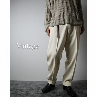 アートヴィンテージ(ART VINTAGE)の【vintage】ネップ生地 コットン ワイド パンツ ボタンフライ 白 W35(スラックス)