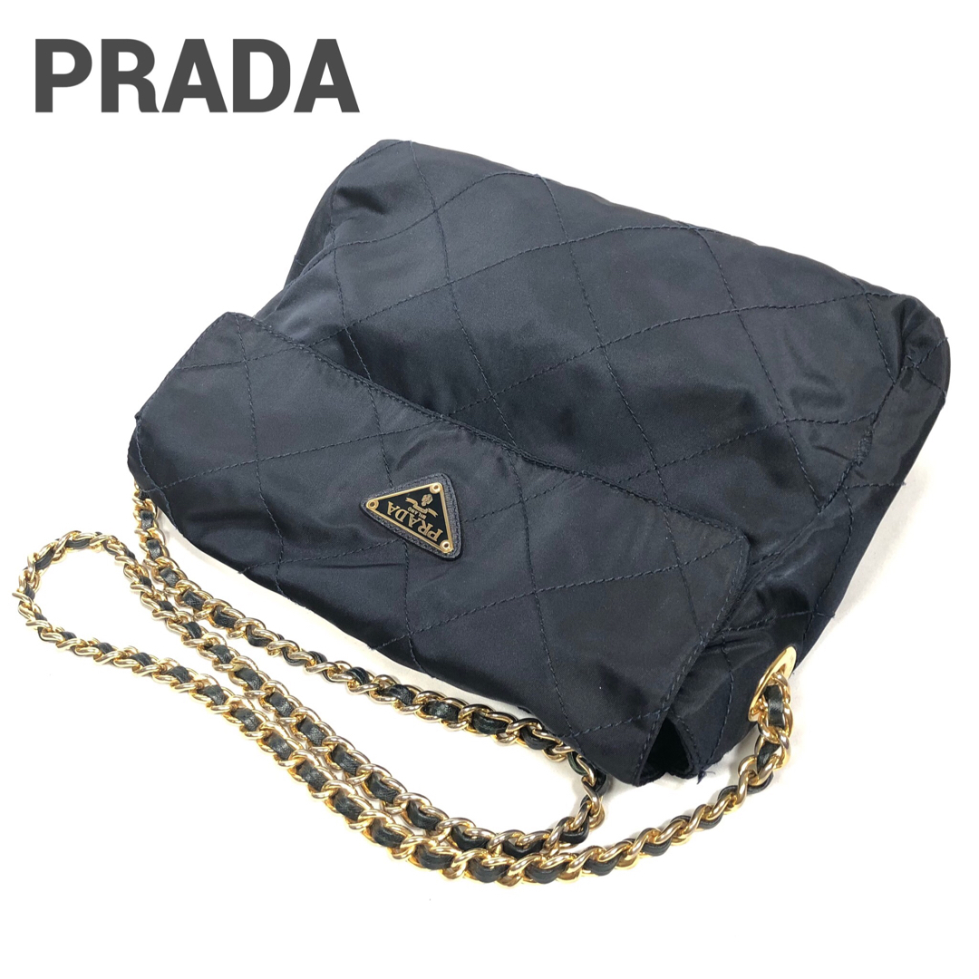 美品✨ PRADA プラダ ショルダーバッグ キルティング チェーン ナイロン-