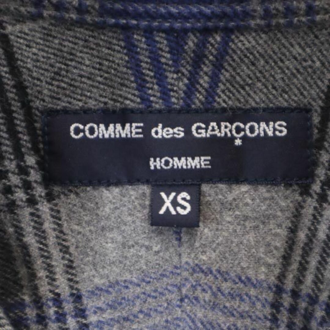 コムデギャルソンオム 日本製 切り替え チェック柄 長袖 シャツ XS ブルー×グレー COMME des GARCONS HOMME メンズ   【231001】