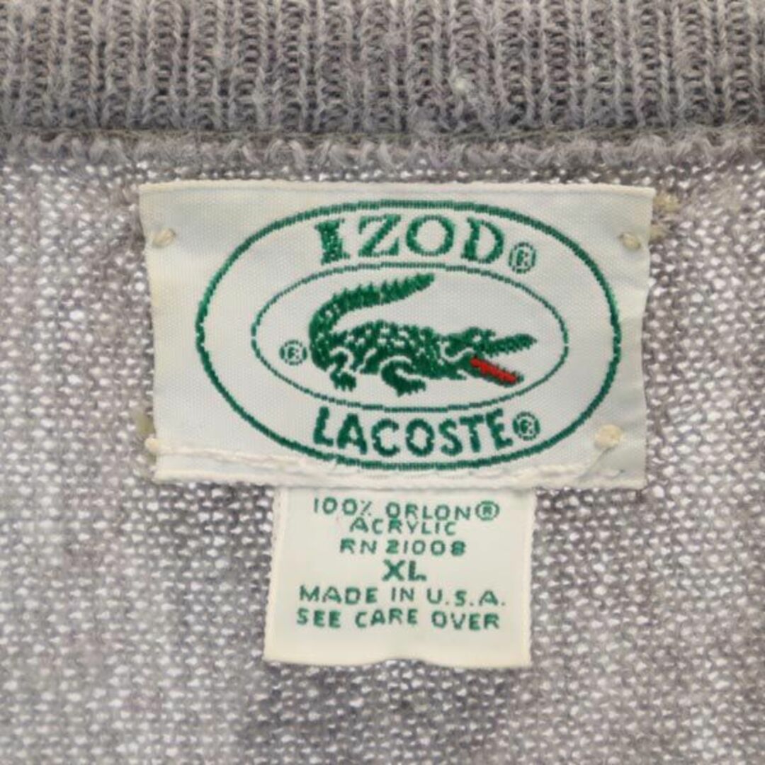 ラコステ 90s オールド USA製 Vネック ニット XL グレー系 IZODLACOSTE ロゴ 長袖 セーター メンズ   【231001】