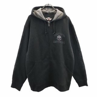 ハーレーダビッドソン　ジップアップパーカー　バックプリント　スウェット　黒2XL