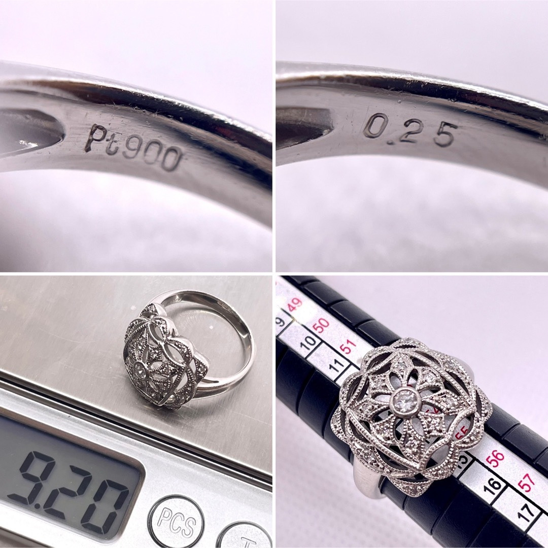 クラシカルな雰囲気✦ฺダイヤモンドプラチナリング◇Pt900*0.25ct*14号