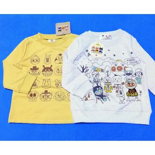 アンパンマン(アンパンマン)の新品　90cm　アンパンマン　長袖トレーナー2枚セット　オートミール×マスタード(Tシャツ/カットソー)