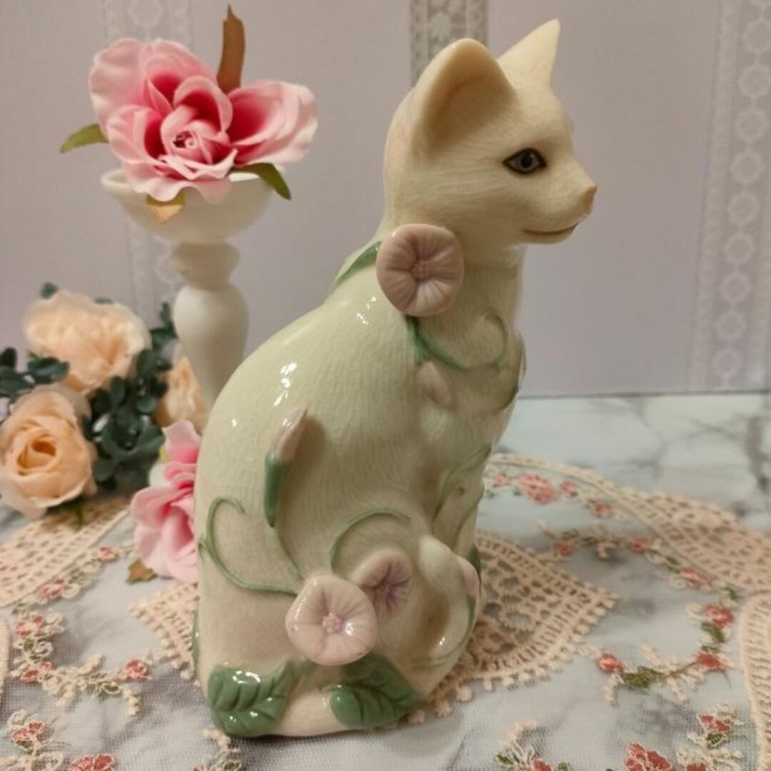 大きなサイズ LENOX レノックス 猫 白猫 陶器 置物 花 キャットCat - 置物