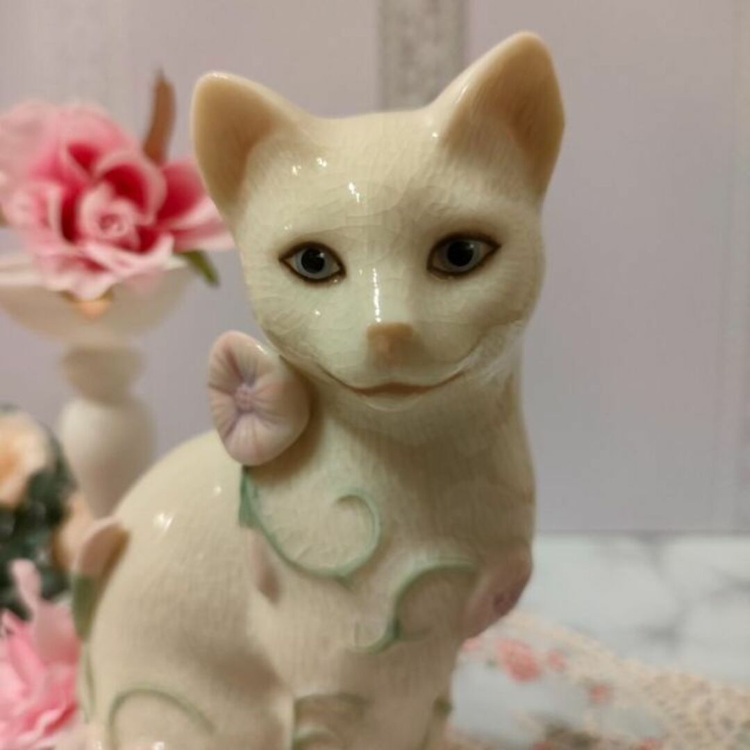 大きなサイズ LENOX レノックス 猫 白猫 陶器 置物 花 キャットCat - 置物