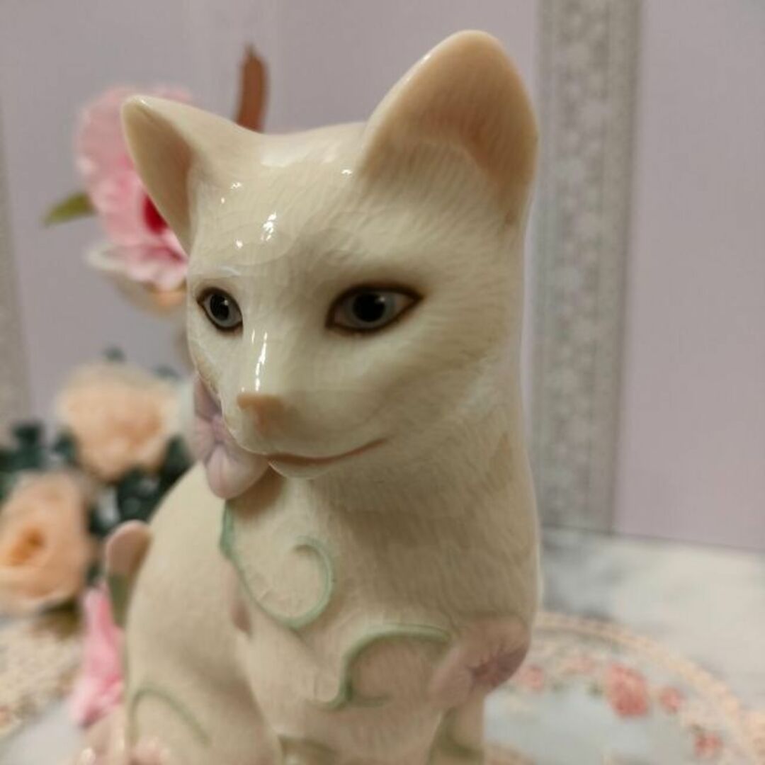 大きなサイズ LENOX レノックス 猫 白猫 陶器 置物 花 キャットCat - 置物