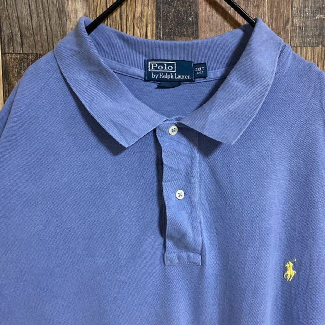 ラルフローレン ポロシャツ ブルー 刺繍 ロゴ 夏服 ボタン メンズ USA 4
