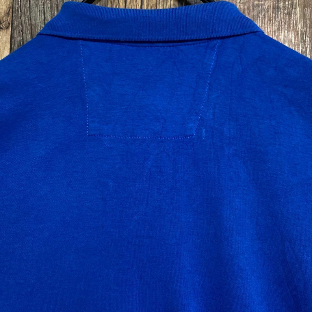 メンズ 半袖 ポロシャツ ブルー ロゴ 無地 M USA 90s 7