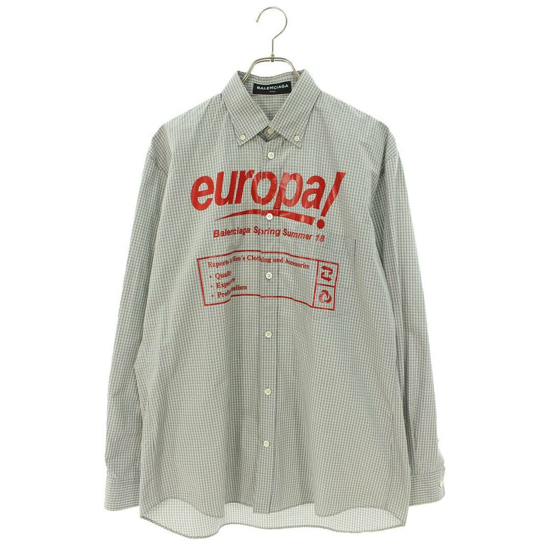 バレンシアガ  18AW  509539 TYD09 europa!プリントオーバーサイズチェック長袖シャツ メンズ 37