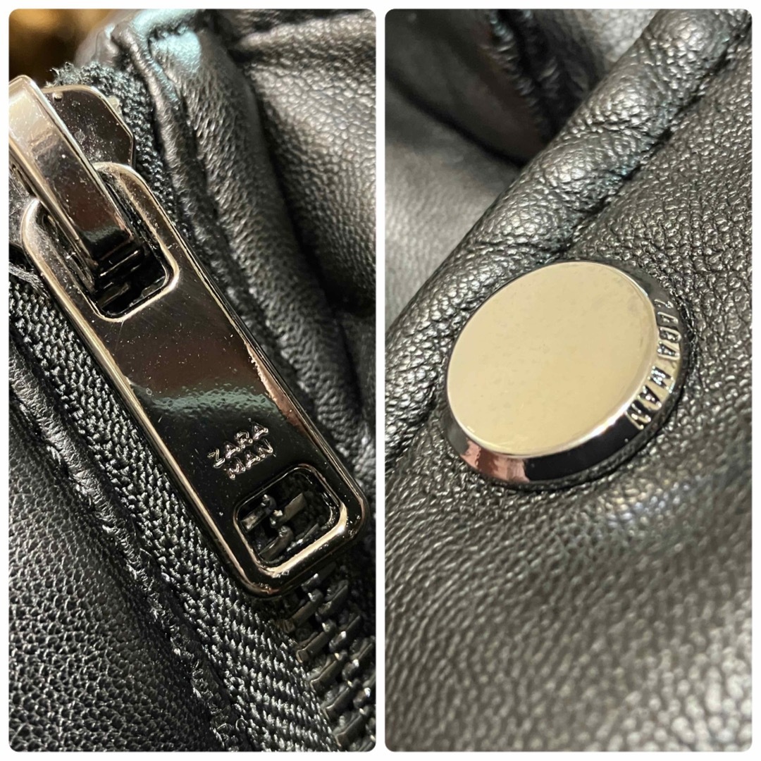 ZARA(ザラ)のZARA MAN フェイクレザー ジャケット ファー着脱可 中綿 ブラック メンズのジャケット/アウター(ダウンジャケット)の商品写真