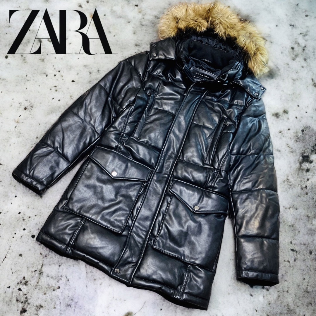 ZARA MAN フェイクレザー ジャケット ファー着脱可 中綿 ブラックジャケット/アウター