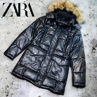 未使用級✨ ZARA フェイクレザー　パフジャケット　中綿ブルゾン　黒　XL