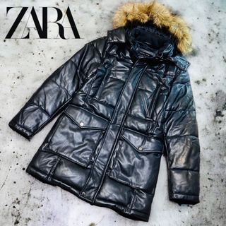 【希少 即完売】ZARA フェイクレザー パフジャケット エンボス総柄 ダウン