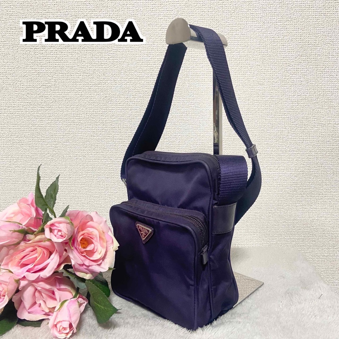 【美品】PRADA　プラダ　ショルダーバッグ　パープル　三角プレート